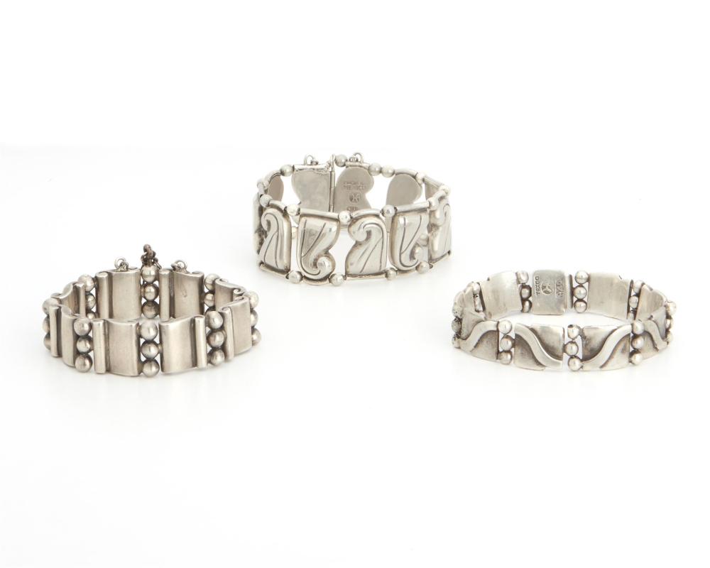 Appraisal: Three Hector Aguilar silver link bracelets - Taxco Mexico Each