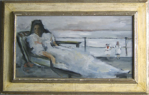 Appraisal: P Staten oil on canvas boardwalk scene x