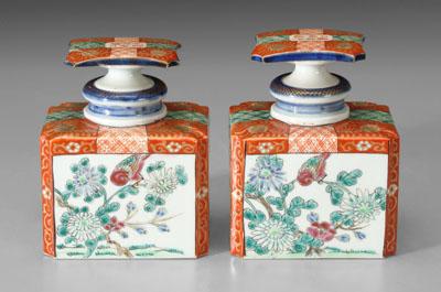 Appraisal: Pair Japanese imari tea canisters porcelain rectangular with fluted corners