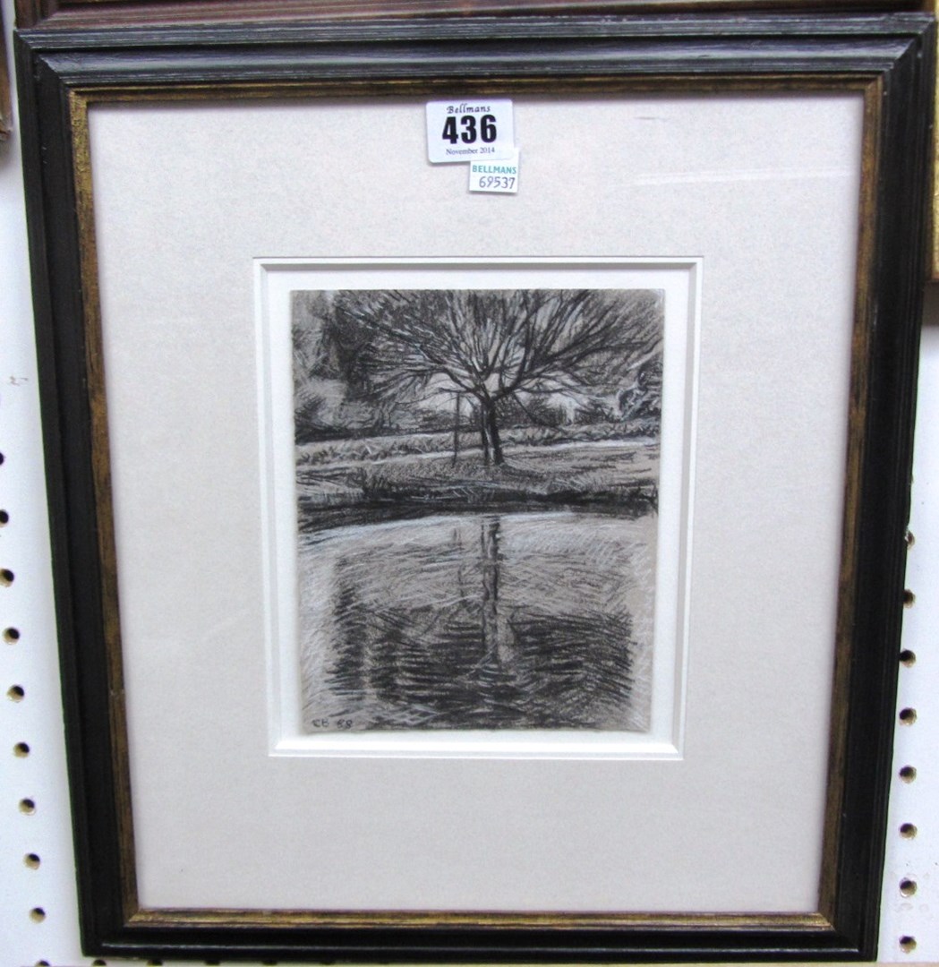 Appraisal: Christopher Bramham b Pond in Richmond Park charcoal and pastel