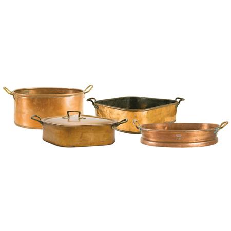 Appraisal: Group of Four Copper Pots and Pans Estimate nbsp nbsp