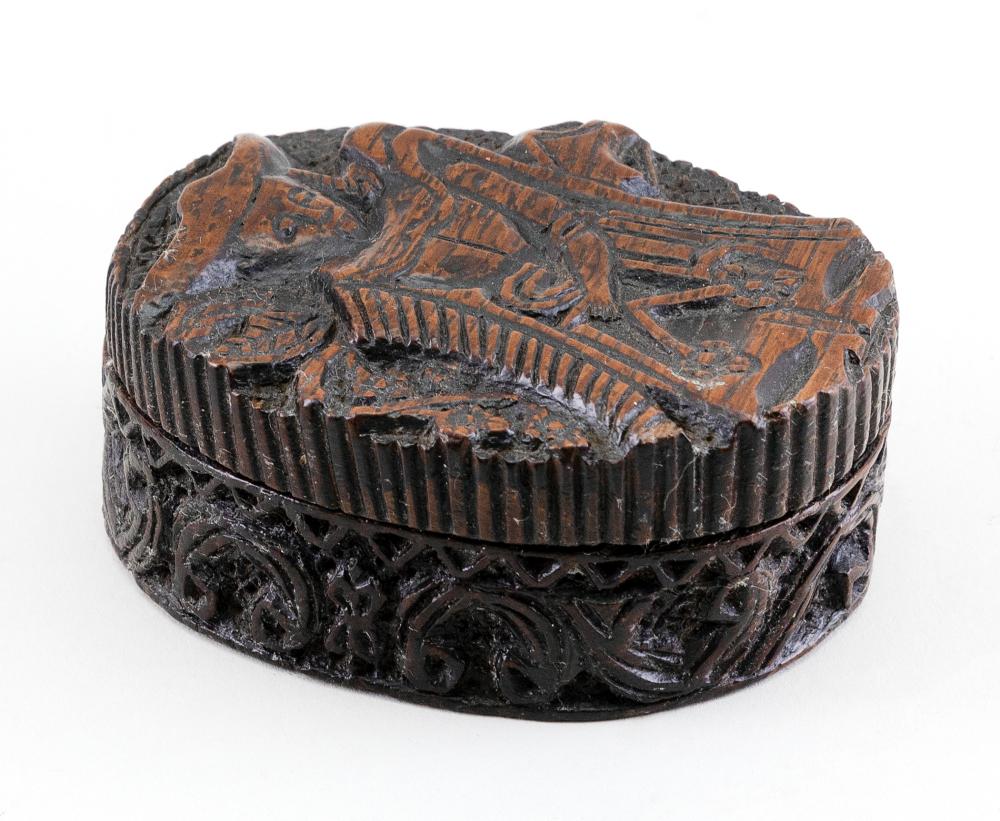 Appraisal: FRENCH CARVED OAK SNUFF BOX LATE TH CENTURY LENGTH FRENCH