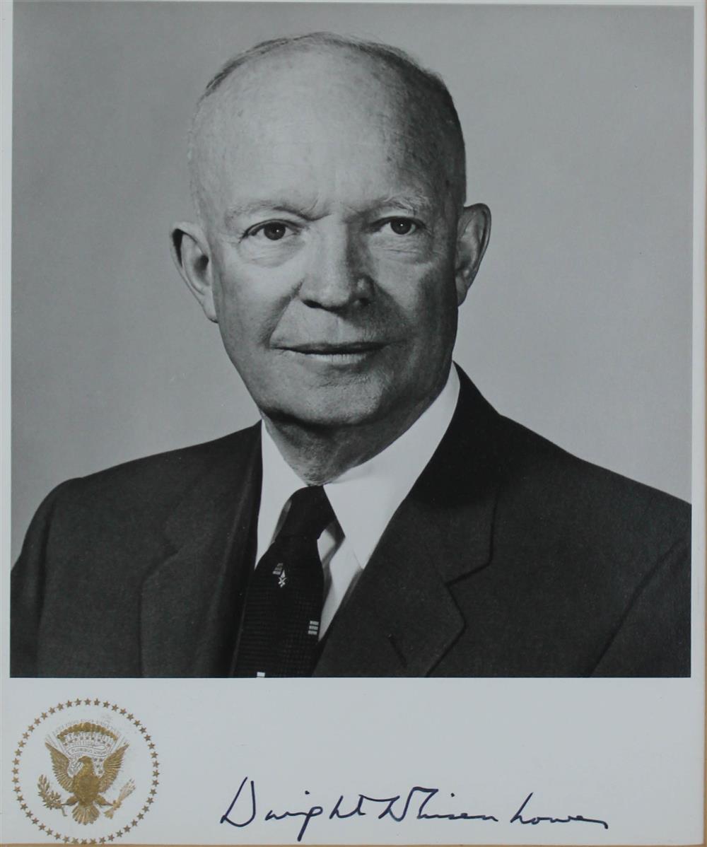 Appraisal: PRESIDENT DWIGHT D EISENHOWER FRAMED PHOTOGRAPH SIGNED black and white