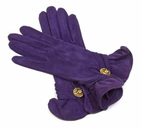 Appraisal: A Pair of Hermes Purple Suede Gloves Labeled Hermes Size