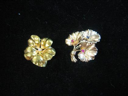 Appraisal: Two yellow gold and enamel pins early th century One