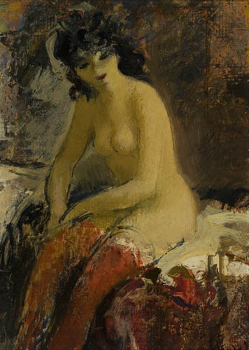 Appraisal: ADOLPH KONRAD Three oil paintings Red Stockings Louise Partially Nude