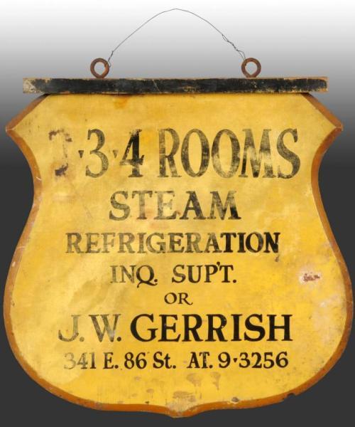 Appraisal: Wooden Rooms Shield-Shaped Sidewalk Sign Description to s Classic design