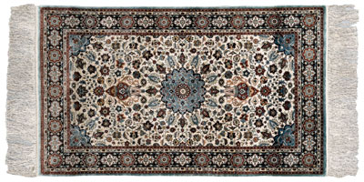 Appraisal: Isfahan style silk rug detailed central medallion and corner work