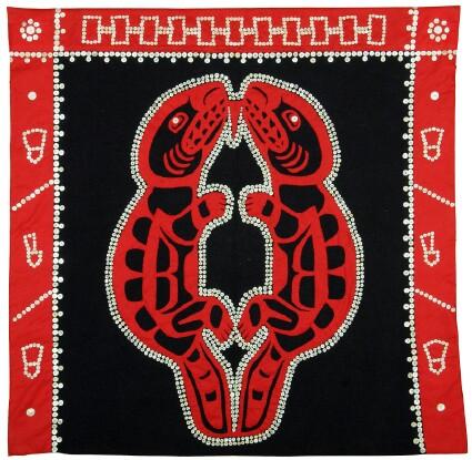 Appraisal: HAIDA BUTTON BLANKET Wool with totemic beaver motifs x in