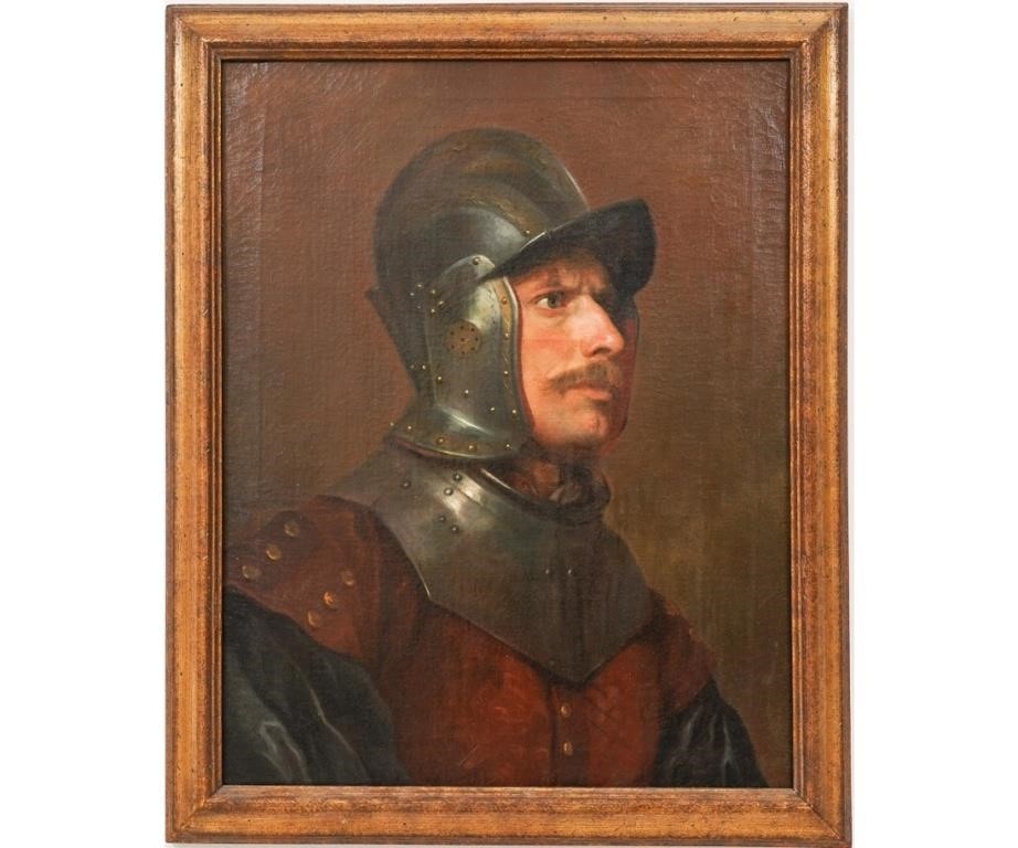 Appraisal: Oil on canvas portrait of a soldier in armor unsigned