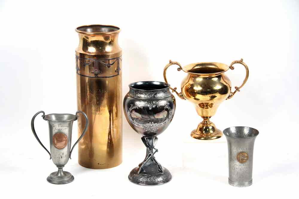 Appraisal: VINTAGE YACHTING TROPHIES - Silver Crest Tall Cylindrical Copper with