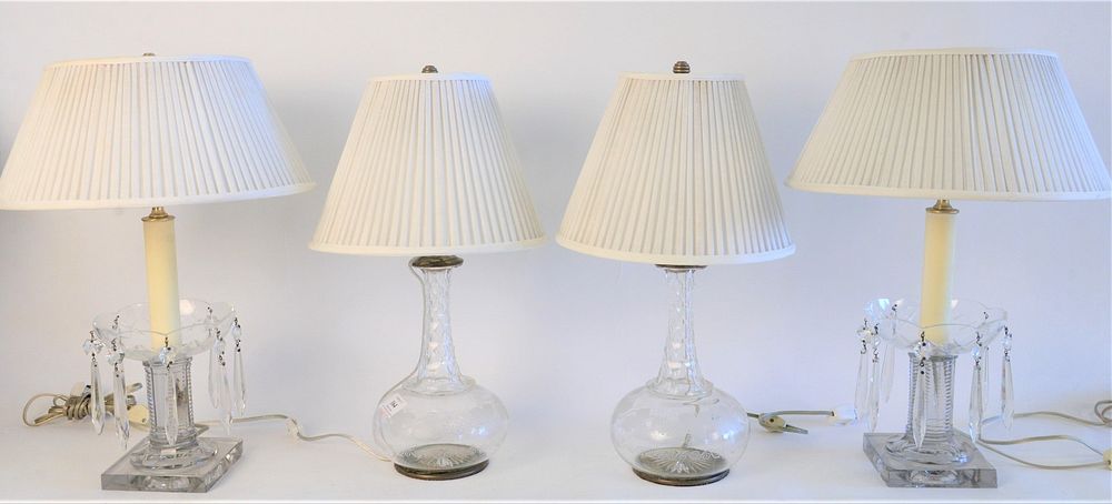 Appraisal: Two Pairs of Cut Glass Table Lamps pair of decanters