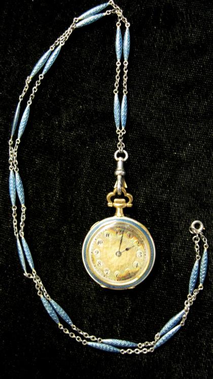 Appraisal: Lady's karat yellow gold and blue enamel pendant watch and