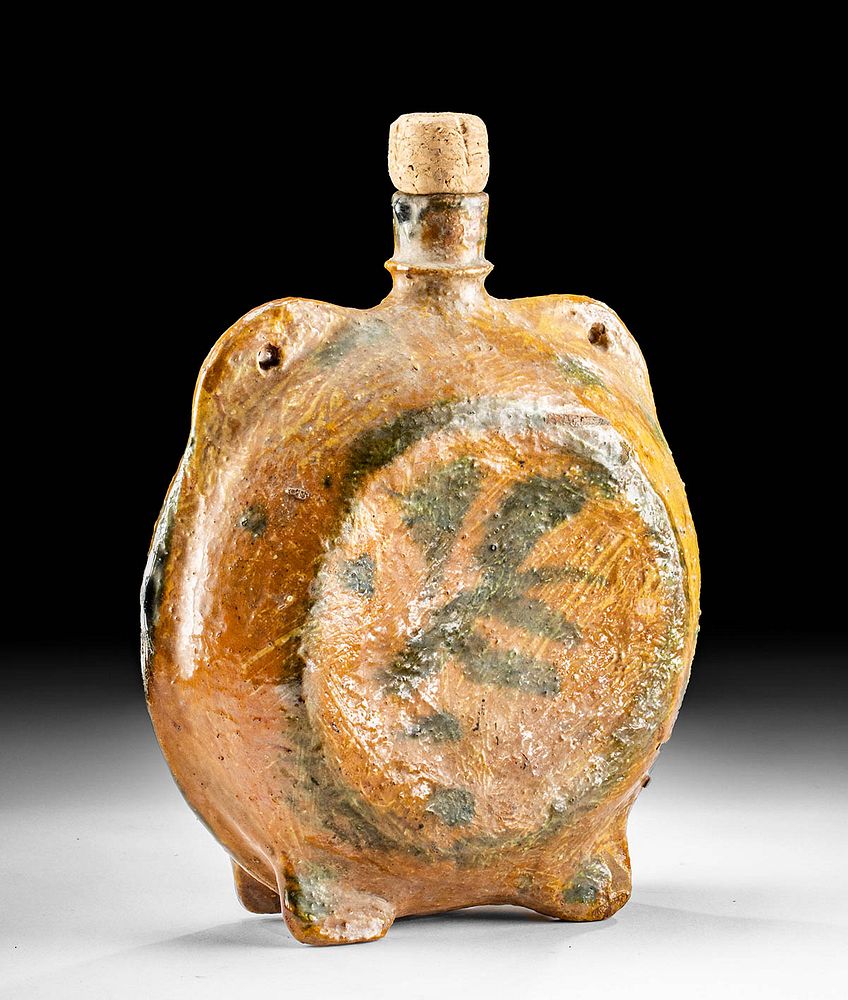 Appraisal: th C Spanish Glazed Pottery Canteen Originally Listed At Western