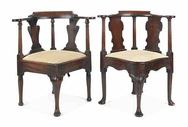 Appraisal: Two similar George II mahogany corner chairs ca