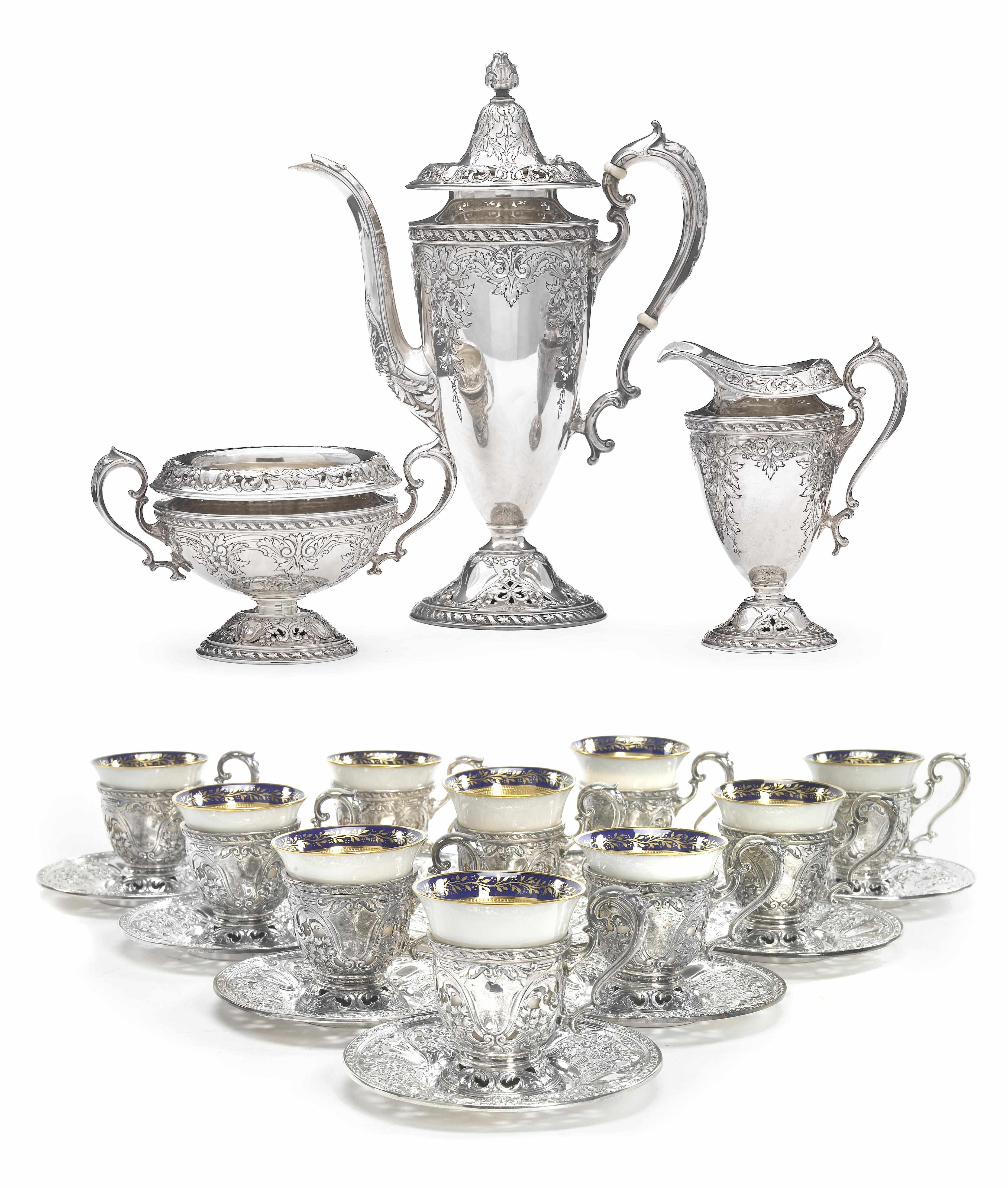 Appraisal: A sterling three piece demitasse set assembled with matching ten