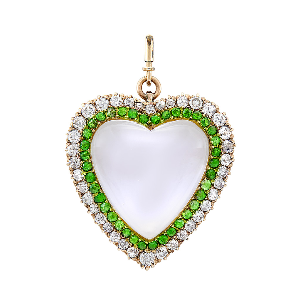 Appraisal: Antique Gold Rock Crystal Diamond and Demantoid Garnet Heart Pendant-Brooch