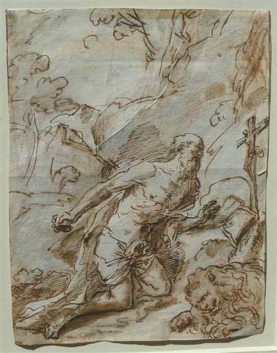 Appraisal: Old Master pen ink sepia chalk and wash Saint in