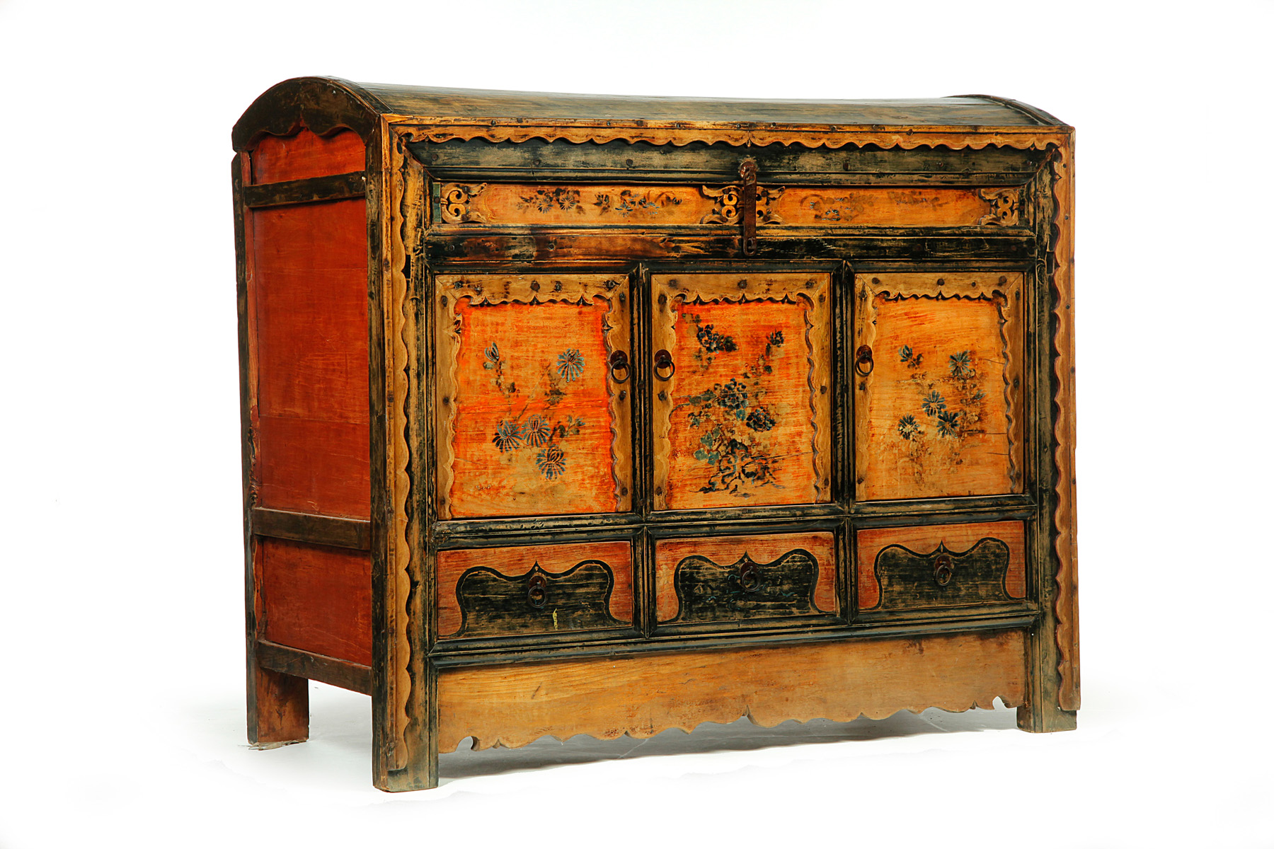 Appraisal: LARGE TRUNK Mongolia late th century Dome top trunk with