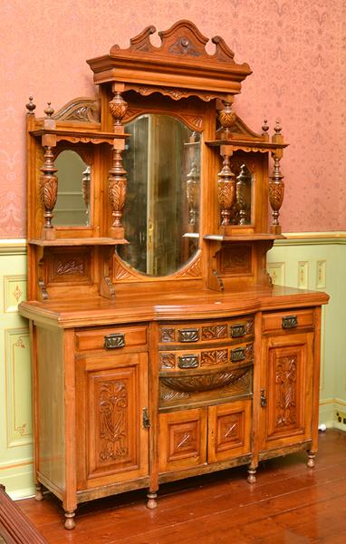 Appraisal: EDWARDIAN MIRROR BACKED SIDEBOARD WITH FOUR DRAWERS AND TWO CUPBOARDS