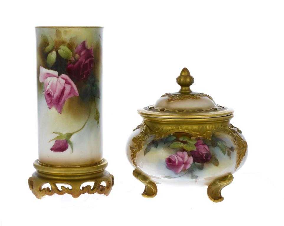 Appraisal: A ROYAL WORCESTER CYLINDRICAL VASE painted by A Watkins signed