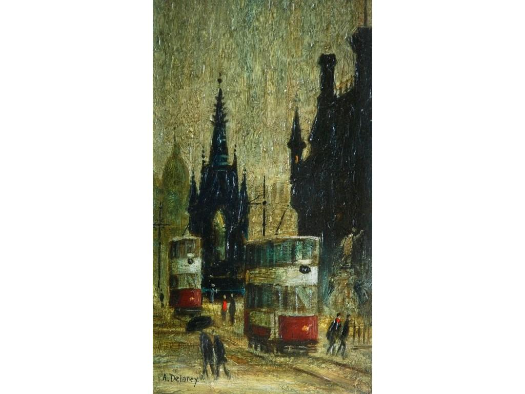 Appraisal: ARTHUR DELANEY - OIL PAINTING ON BOARD 'Albert Square'signed lower