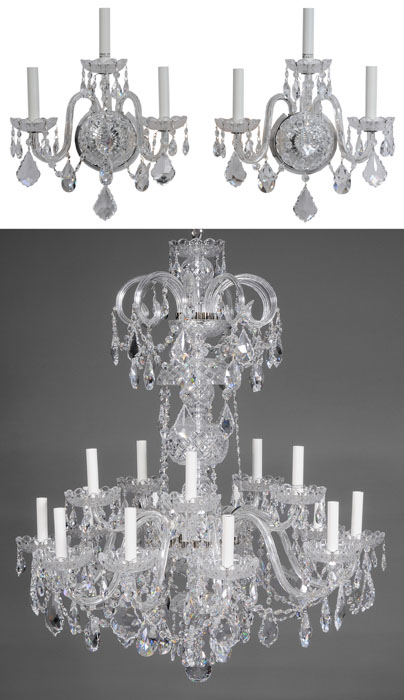 Appraisal: Cut Crystal Chandelier Sconces probably British late th century two