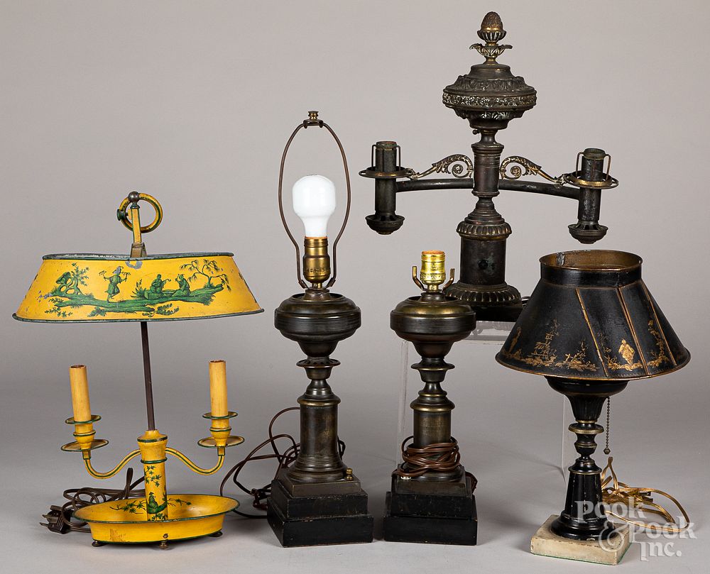 Appraisal: Five metal table lamps Five metal table lamps to include