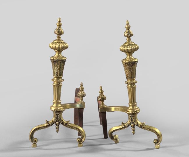 Appraisal: Stately Pair of Cast-Brass and Wrought-Iron Andirons first quarter th