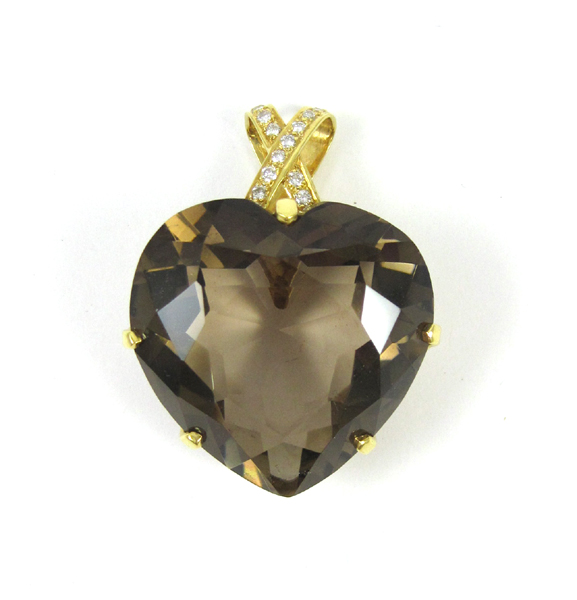 Appraisal: SMOKY QUARTZ DIAMOND AND FOURTEEN KARAT GOLD PENDANT with round-cut