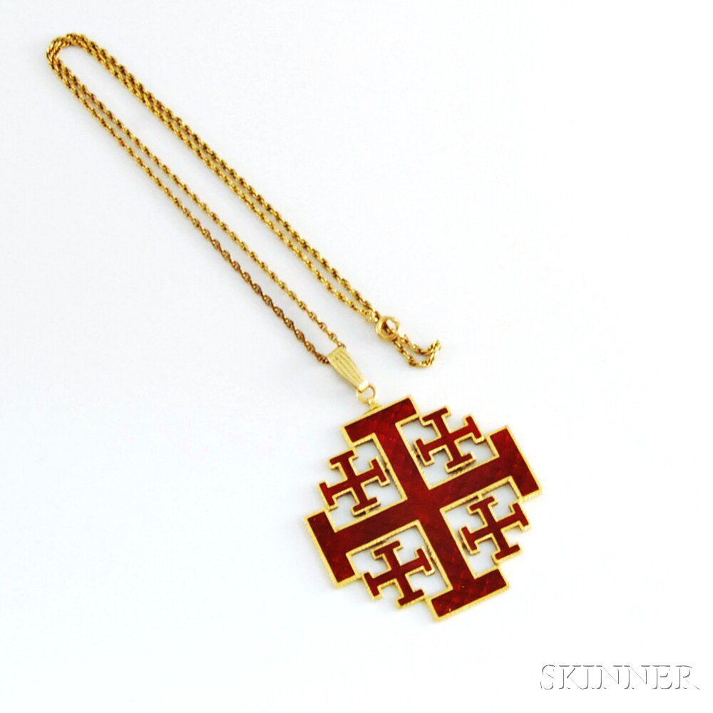 Appraisal: kt Gold and Enameled Cross of Jerusalem the body with