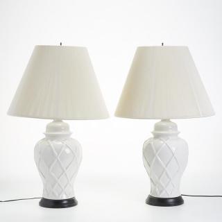 Appraisal: Pair Palm Beach style ceramic ginger jar lamps Pair Palm