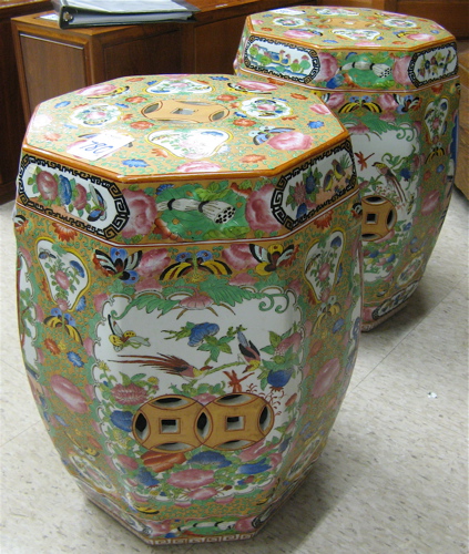 Appraisal: A PAIR OF CANTONESE FAMILLE VERTE ENAMELED PORCELAIN GARDEN STOOLS