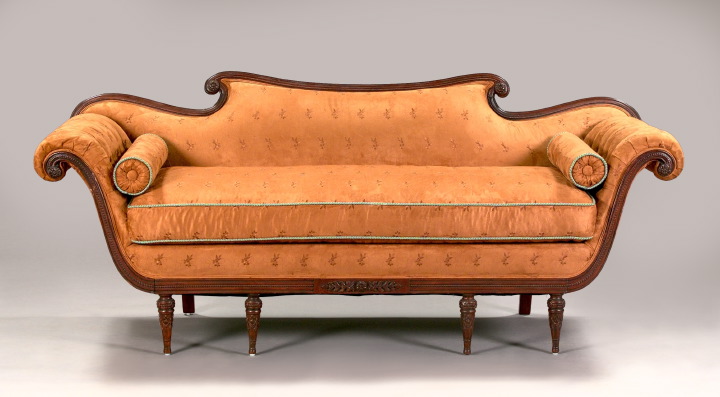 Appraisal: Fine Louis XVI-Style Carved Mahogany Overstuffed Sofa early th century