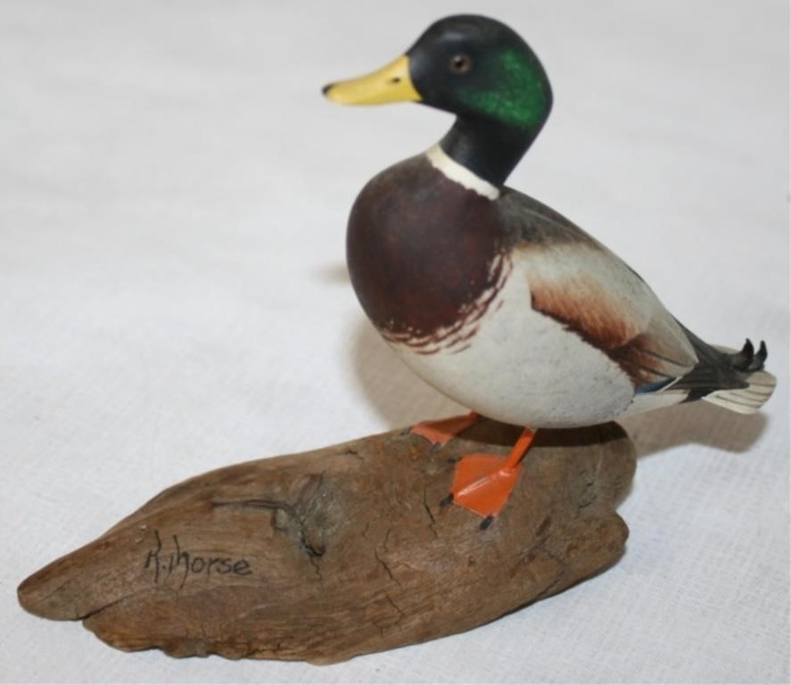 Appraisal: ROBERT MORSE CARVED AND PAINTED MINIATURE DECOY Mallard Duck high