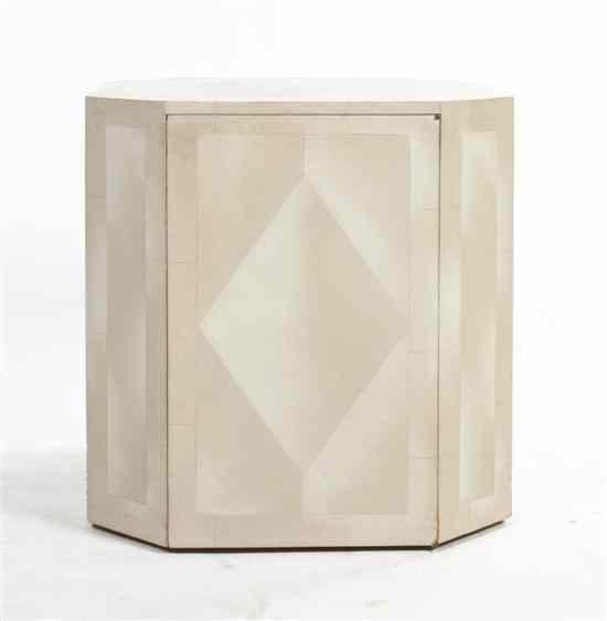 Appraisal: A Faux Parchment Pedestal Cabinet Interior Crafts having an octagonal