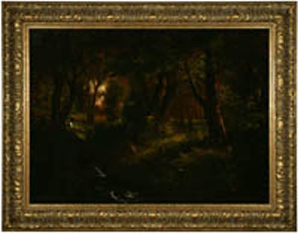 Appraisal: Continental School figures in a forest scene oil Continental School