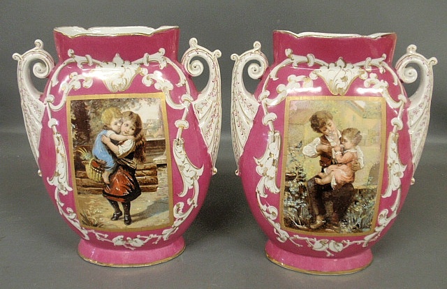 Appraisal: - Pair of Paris porcelain vases late th c each