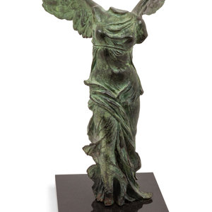 Appraisal: A Patinated Bronze Model of Winged Victory of Samothrace After