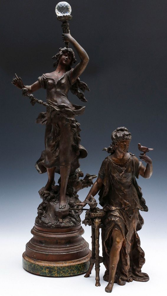 Appraisal: TWO VICTORIAN SPELTER FIGURES The two as shown Measure and