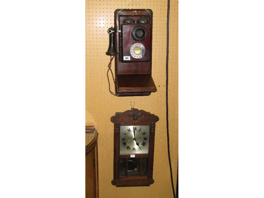 Appraisal: Lot comprising wall mounted telephone and an oak wall clock