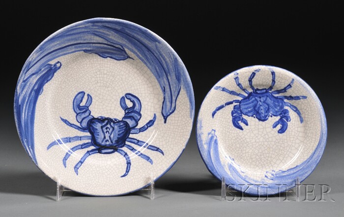 Appraisal: Two Dedham Pottery Crab Decorated Plates Glazed earthenware Dedham Massachusetts