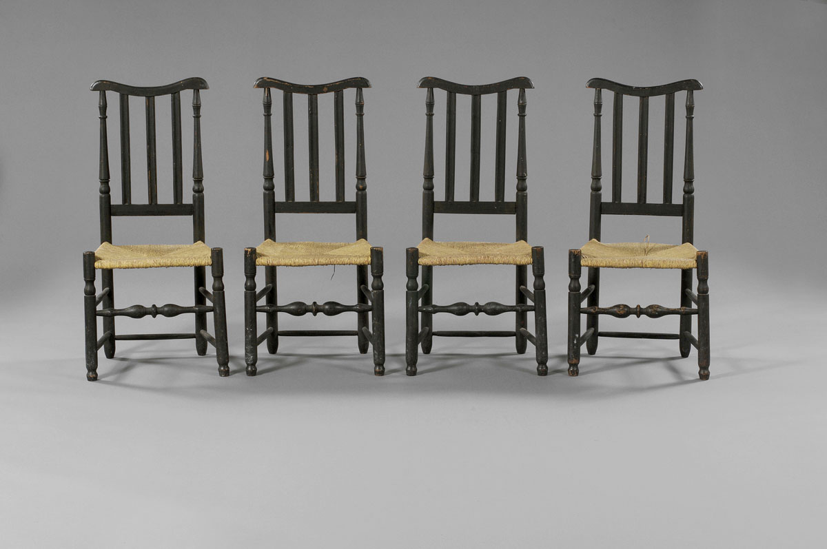 Appraisal: SET OF FOUR NEW ENGLAND WILLIAM AND MARY BANISTER-BACK SIDE