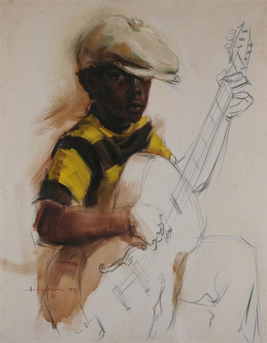 Appraisal: JOSEPH HOLSTON JR American b STUDY OF BOY WITH GUITAR