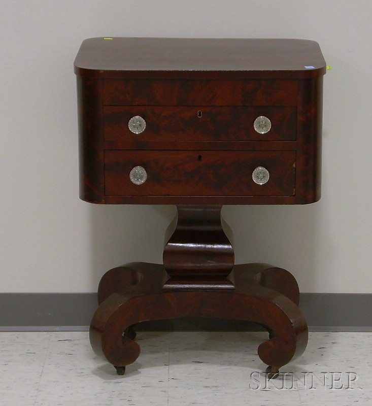 Appraisal: Empire Mahogany Veneer Three-Drawer Pedestal-base Writing Work Table