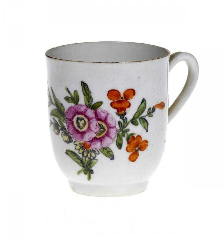 Appraisal: A DERBY COFFEE CUP enamelled with a principal spray with