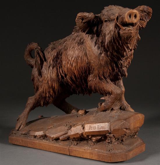 Appraisal: Continental carved figure of a wild boar on rocky ledge