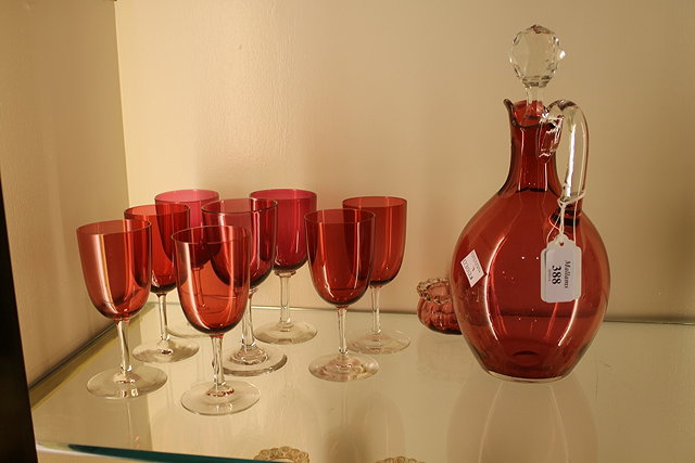 Appraisal: A CRANBERRY GLASS DECANTER and stopper eight assorted cranberry glasses