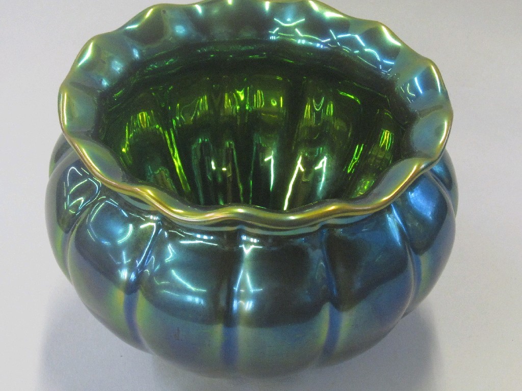 Appraisal: Zsolnay Pecs green lustre bowl with printed marks