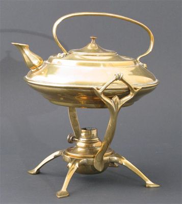 Appraisal: A W A S Benson brass kettle on a stand